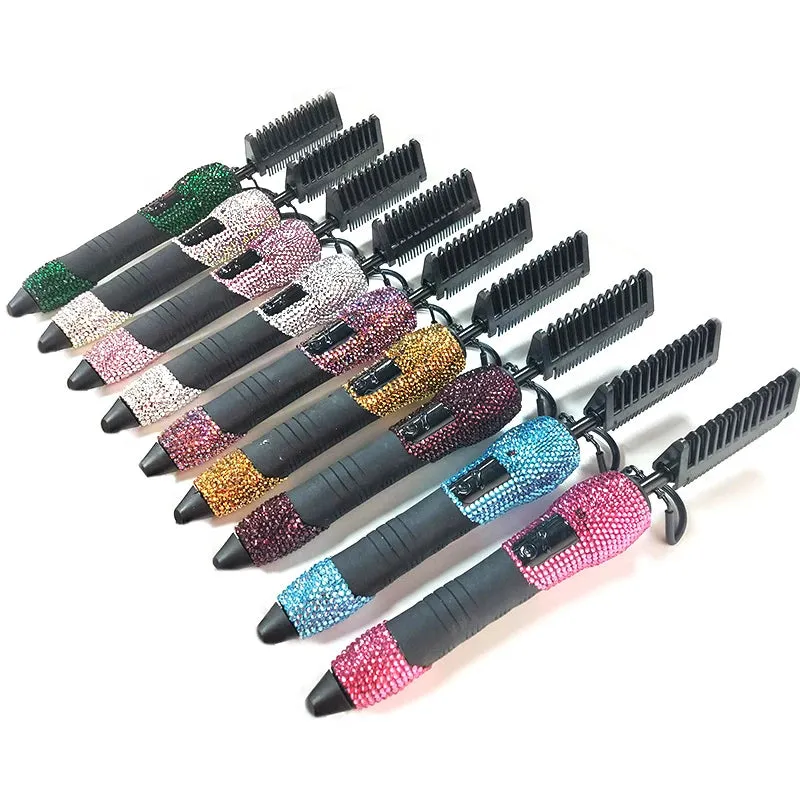 Pink Rhinestone Bling 500 Degree Heat Resistant Copper  Hair Straightening Comb Electric