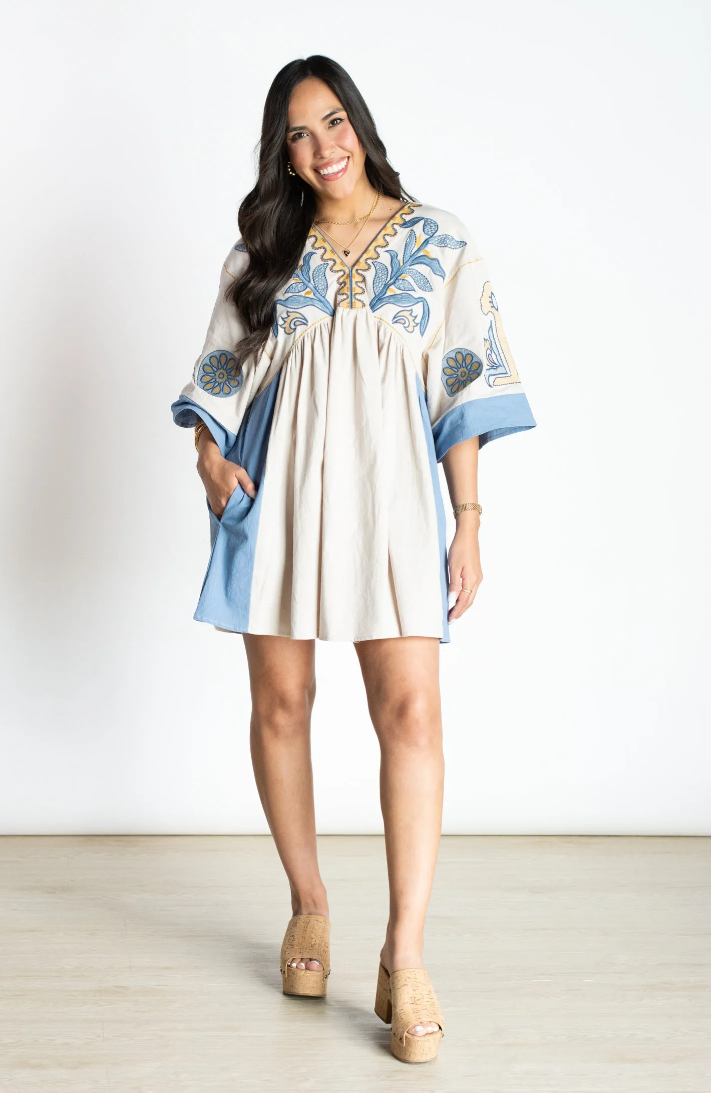 PRE-ORDER: Charming Presence Blue Embroidered Dress