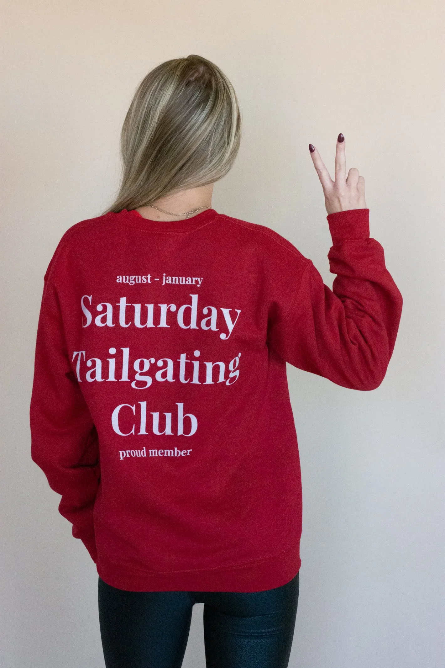 "Saturday Tailgating Club" Red Graphic Sweatshirt