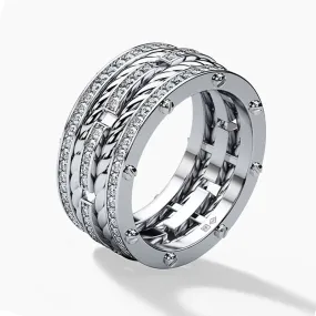 Round Cut Pave Set Rope Wedding Band For Men in Sterling Silver