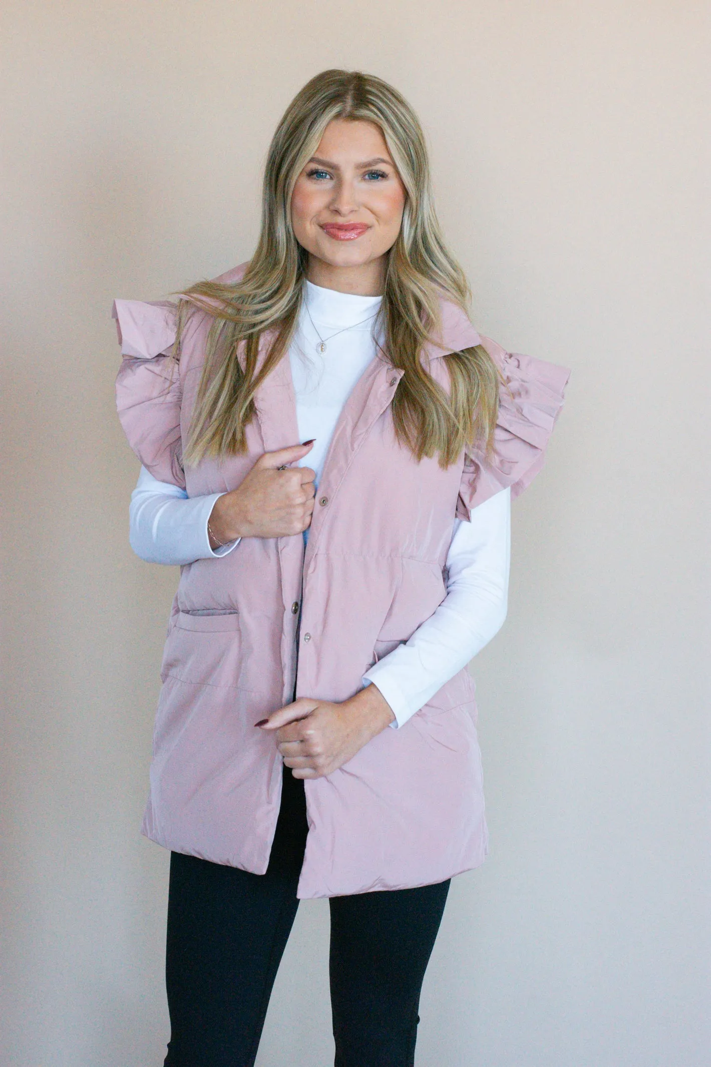 Rumors are True Ruffle Sleeve Pink Puffer Vest