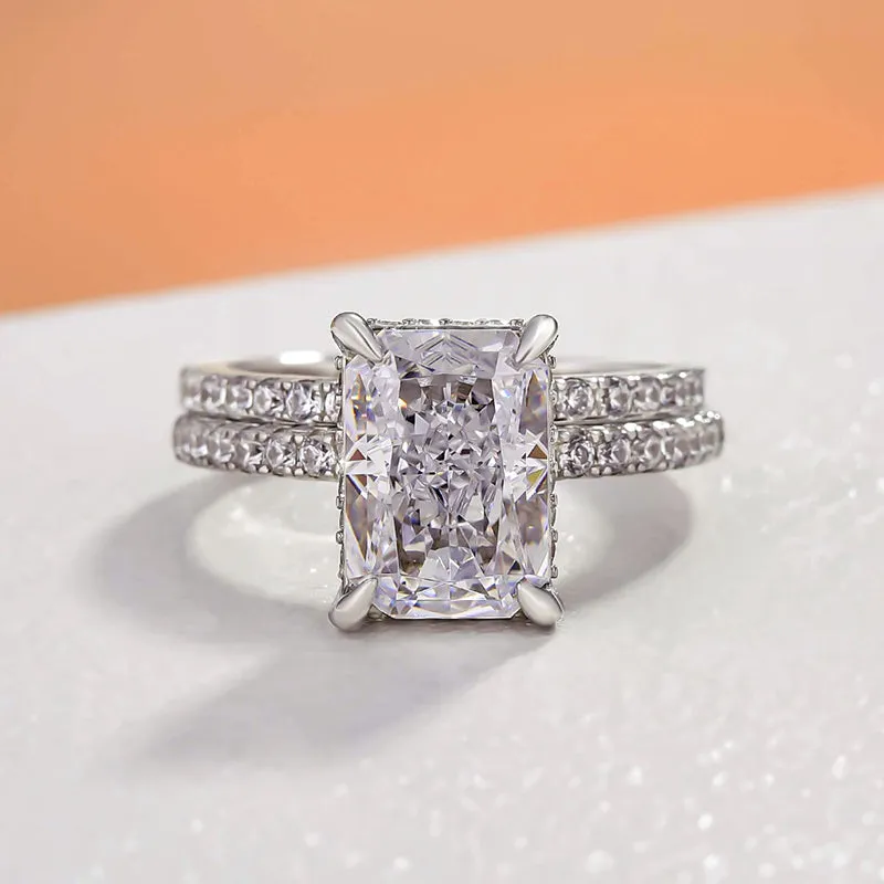 Sale | 2PCS Radiant Cut Engagement Ring Set In Sterling Silver all