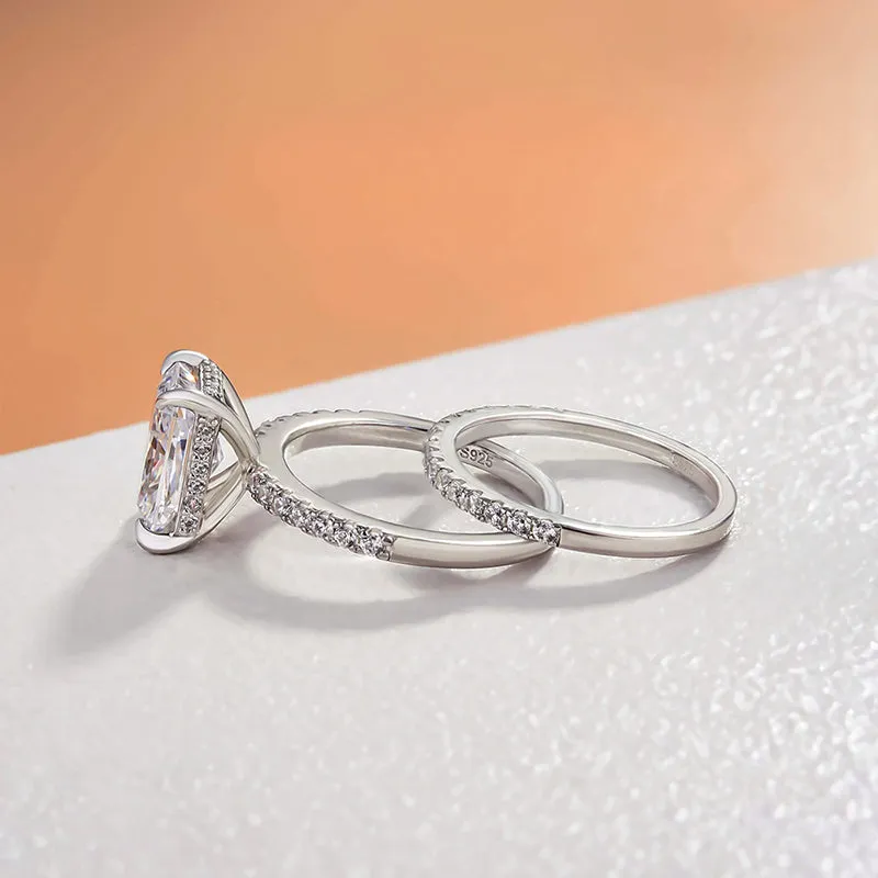 Sale | 2PCS Radiant Cut Engagement Ring Set In Sterling Silver all