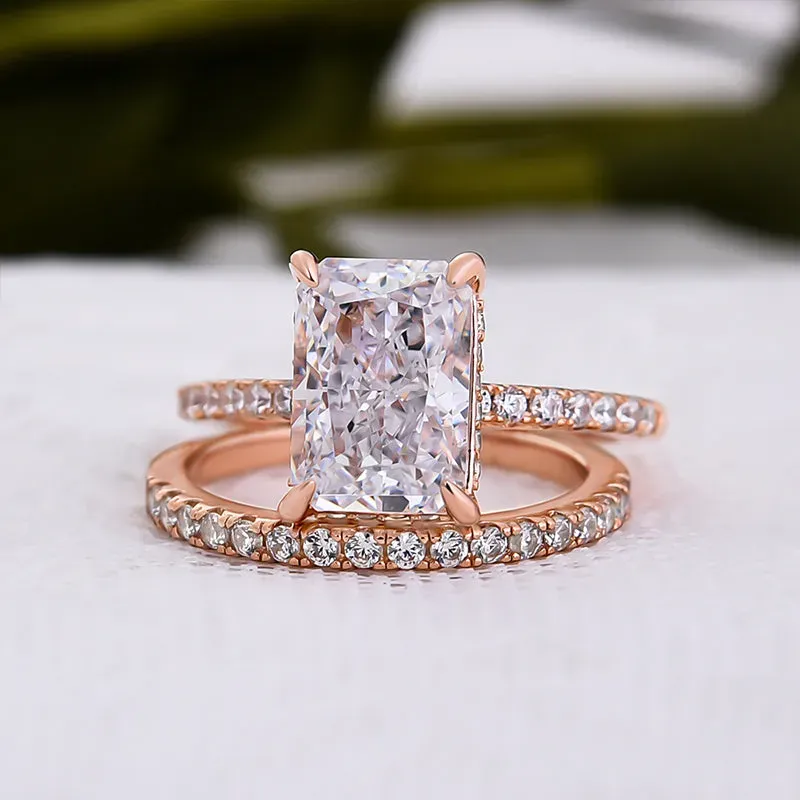 Sale | 2PCS Radiant Cut Engagement Ring Set In Sterling Silver all