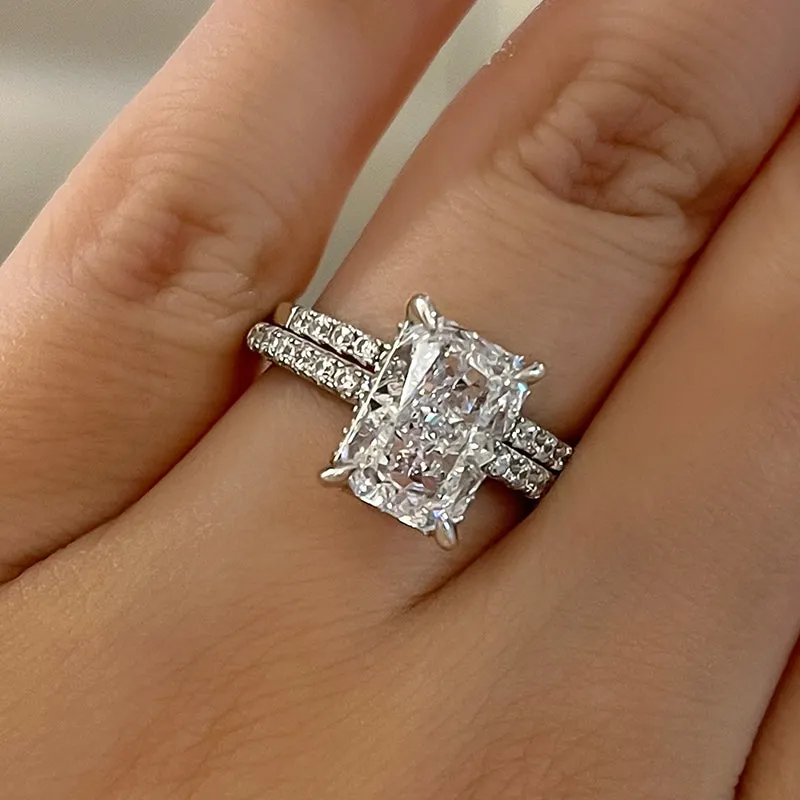 Sale | 2PCS Radiant Cut Engagement Ring Set In Sterling Silver all