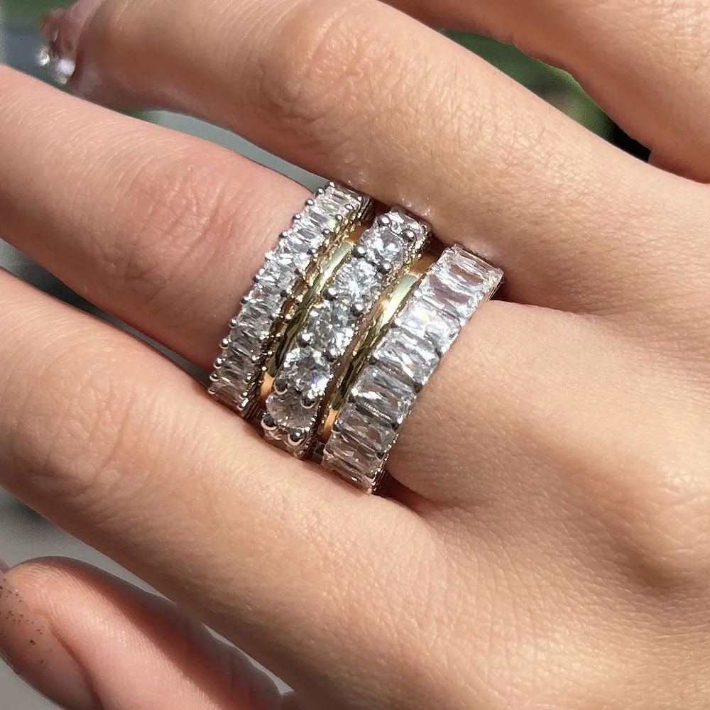 Stunning 5PCS Sterling Silver Wedding Band Set