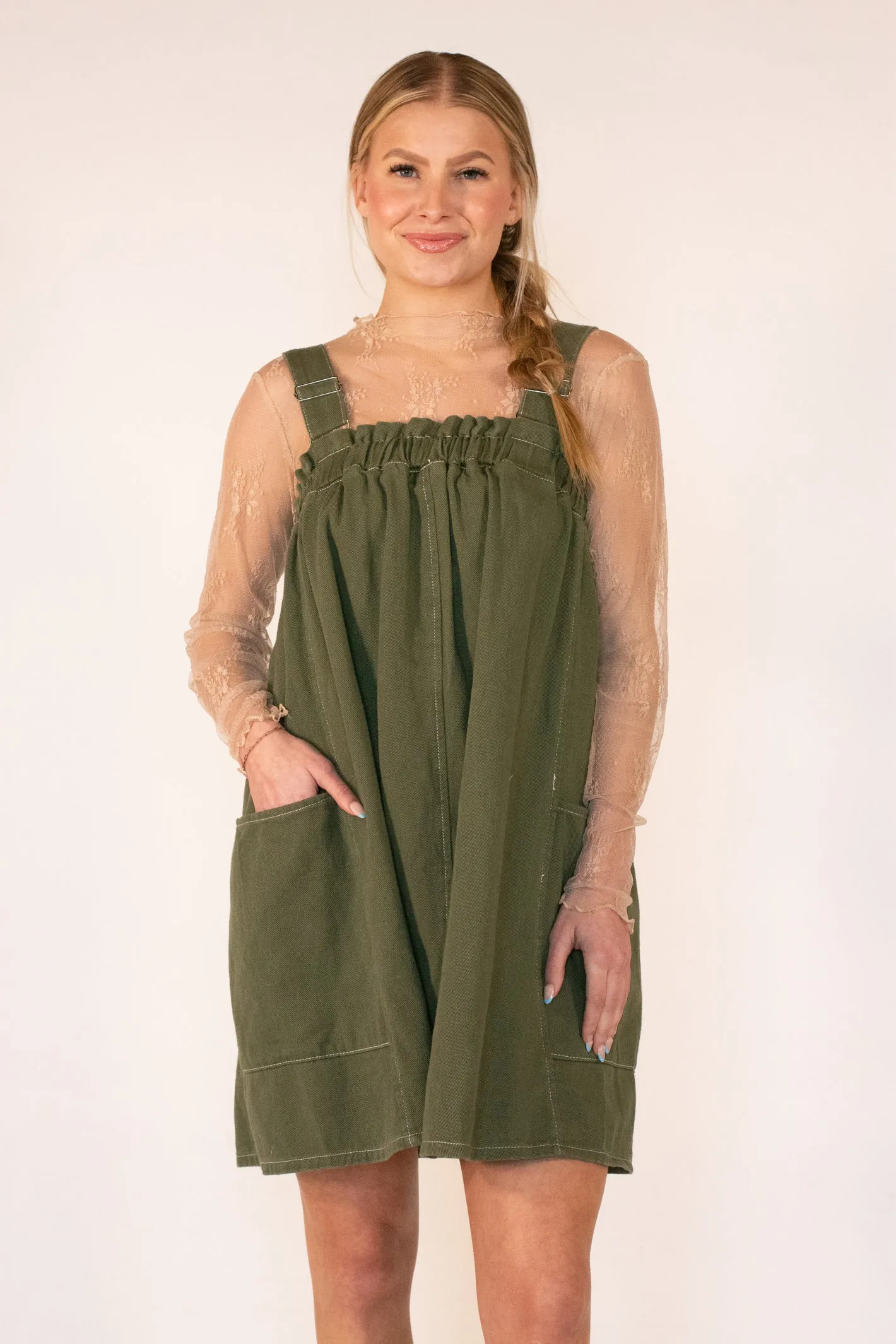 Sweetest Thing Olive Overall Dress