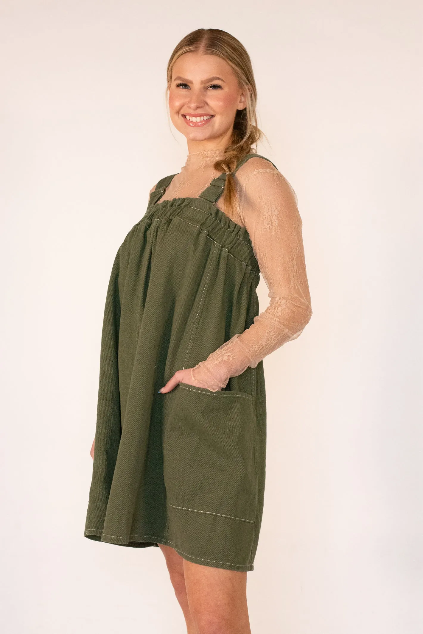 Sweetest Thing Olive Overall Dress