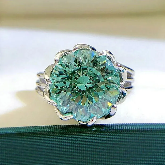 Unique Design Green Sterling Silver Engagement Ring